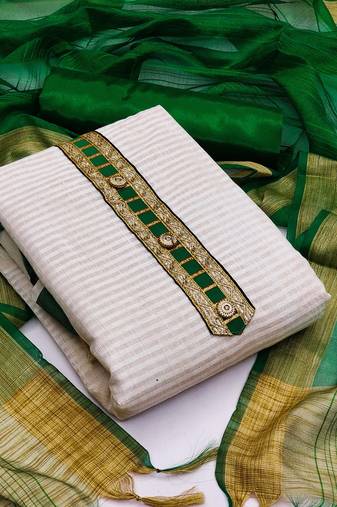 White color weaving work banarasi jacquard unstitched chudidar dress material - mrfc11111a