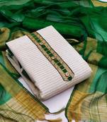 White color weaving work banarasi jacquard unstitched chudidar dress material 