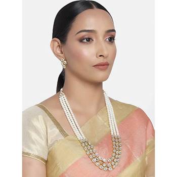 traditional stunning white kundan studded layered pearl necklace jewellery set 2