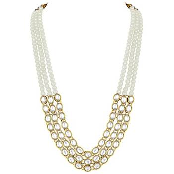 traditional stunning white kundan studded layered pearl necklace jewellery set 4