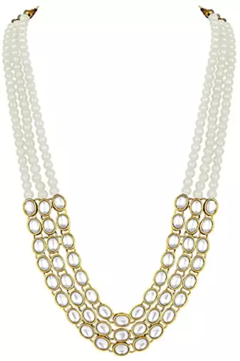 traditional stunning white kundan studded layered pearl necklace jewellery set