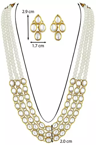 traditional stunning white kundan studded layered pearl necklace jewellery set