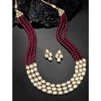 traditional stunning white kundan studded layered pearl necklace jewellery set 1