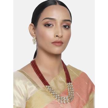 traditional stunning white kundan studded layered pearl necklace jewellery set 2