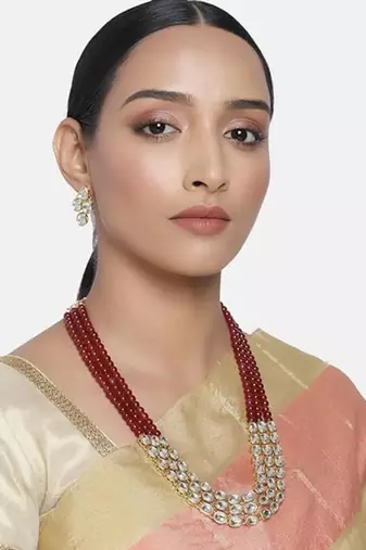 traditional stunning white kundan studded layered pearl necklace jewellery set