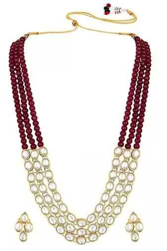 traditional stunning white kundan studded layered pearl necklace jewellery set