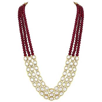 traditional stunning white kundan studded layered pearl necklace jewellery set 4