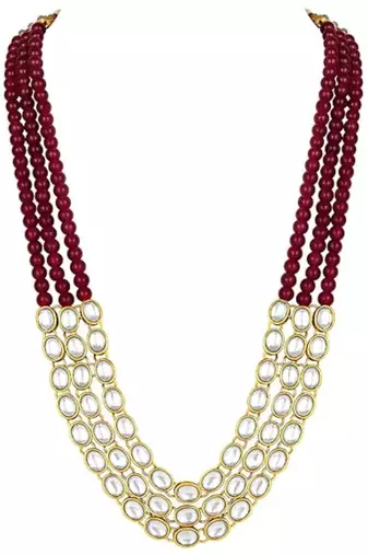 traditional stunning white kundan studded layered pearl necklace jewellery set