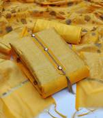 Yellow color weaving work banarasi jacquard unstitched chudidar dress material 