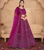 net fabric lehenga choli with zari work in wine color 
