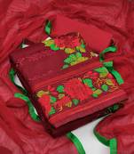 Maroon color embroidered work glass cotton unstitched chudidar dress material 