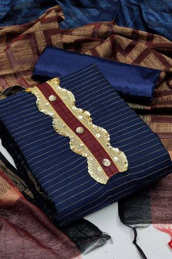 Blue color weaving work banarasi jacquard unstitched chudidar dress material - mrfc11124c