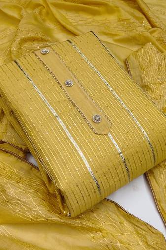 Yellow color weaving work modal chanderi cotton unstitched chudidar dress material - mrfc11131d
