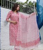 Pink Kota Doria Unstitched Hand Block Print Suits