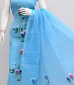Blue Kota Doria Hand Painting Suits