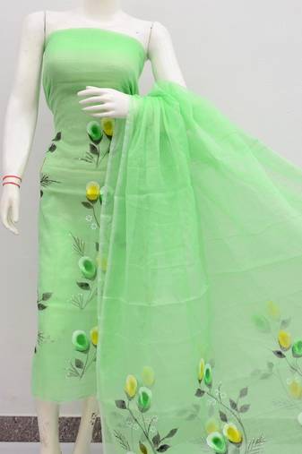 Green Kota Doria Hand Painting Suits