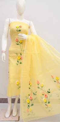 Yellow Kota Doria Hand Painting Suits 1