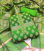 Green color weaving work banarasi jacquard unstitched chudidar dress material 