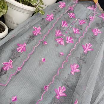 Grey Kota Doria Threads (Aari) Work Suits 1