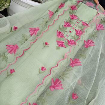 Green Kota Doria Threads (Aari) Work Suits 1