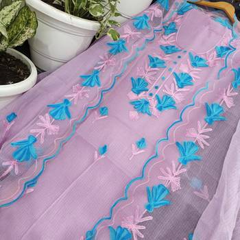 Purple Kota Doria Threads (Aari) Work Suits 1