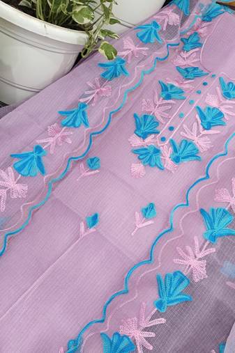 Purple Kota Doria Threads (Aari) Work Suits
