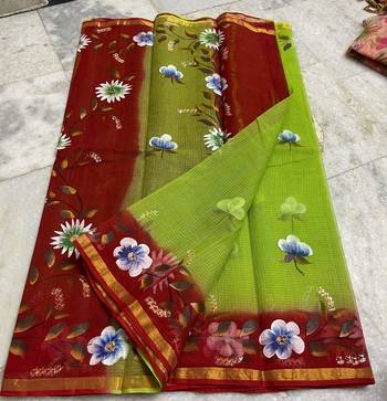 Pure Cotton Kota Doria Hand Painting Sarees 1