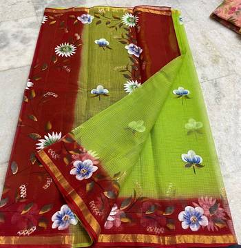 Pure Cotton Kota Doria Hand Painting Sarees 1