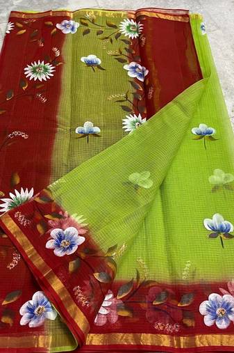 Pure Cotton Kota Doria Hand Painting Sarees
