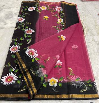 Multicolor Pure Cotton Kota Doria Hand Painting Sarees 1
