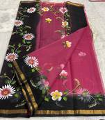 Multicolor Pure Cotton Kota Doria Hand Painting Sarees