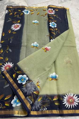 Pure Cotton Kota Doria Hand Painting Sarees