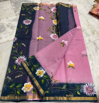 Pure Cotton Kota Doria Hand Painting Sarees 1