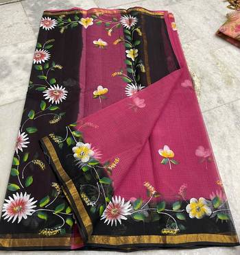 Pure Cotton Kota Doria Hand Painting Sarees 1