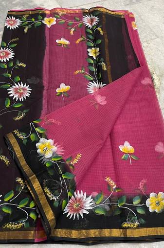 Pure Cotton Kota Doria Hand Painting Sarees