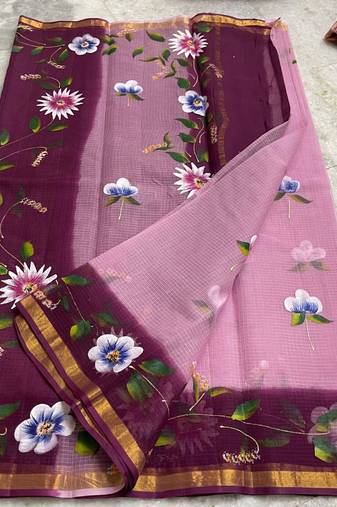 Pure Cotton Kota Doria Hand Painting Sarees