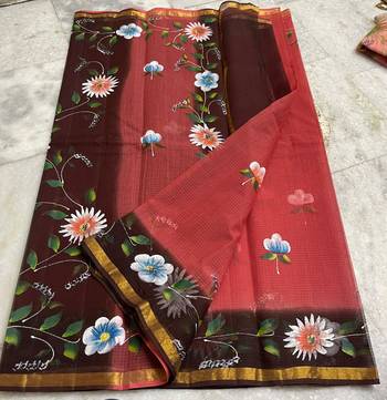 Pure Cotton Kota Doria Hand Painting Sarees 1