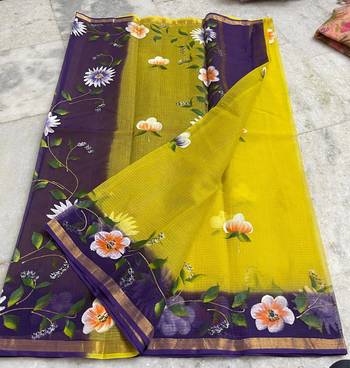 Pure Cotton Kota Doria Hand Painting Sarees 1
