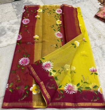 Pure Cotton Kota Doria Hand Painting Sarees 1