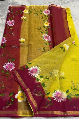 Pure Cotton Kota Doria Hand Painting Sarees