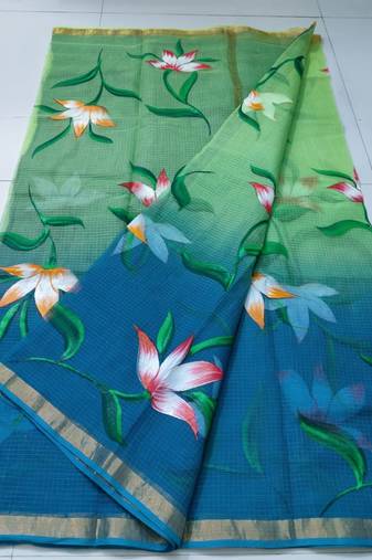 Kota Doria Hand Painting Sarees
