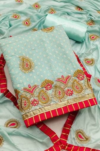 Sea green color embroidered work cotton unstitched chudidar dress material - mrfc11166a