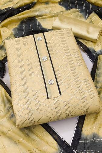 Yellow color thread work work modal chanderi unstitched chudidar dress material - mrfc11169a