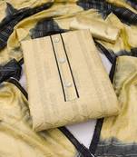 Yellow color thread work work modal chanderi unstitched chudidar dress material 