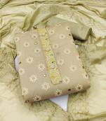 Beige color embroidered work modal chanderi unstitched chudidar dress material 