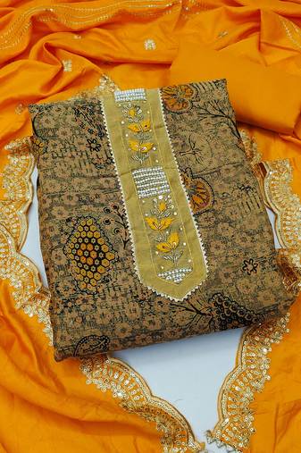 Multi color embroidered work cotton unstitched chudidar dress material - mrfc11178d