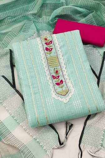 Sky blue color hand work work cambric cotton unstitched chudidar dress material - mrfc11180c