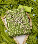 Green color hand work work cotton unstitched chudidar dress material 