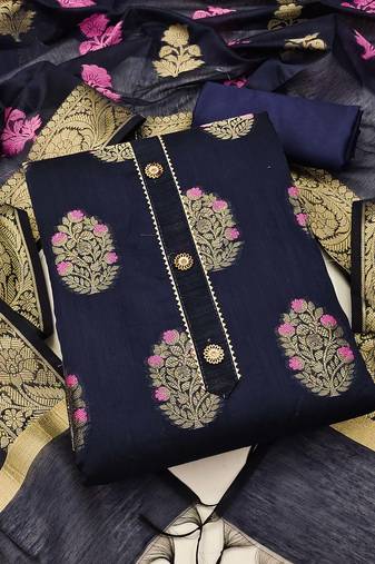 Blue color weaving work banarasi jacquard unstitched chudidar dress material - mrfc11187d