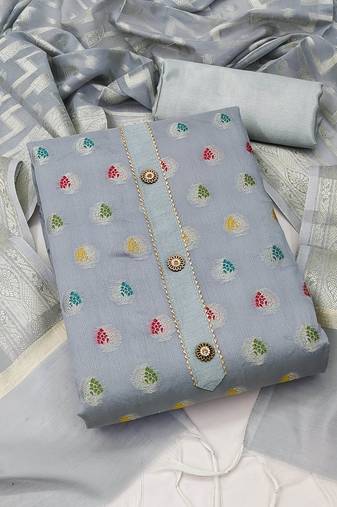 Grey color weaving work banarasi jacquard unstitched chudidar dress material - mrfc11188d